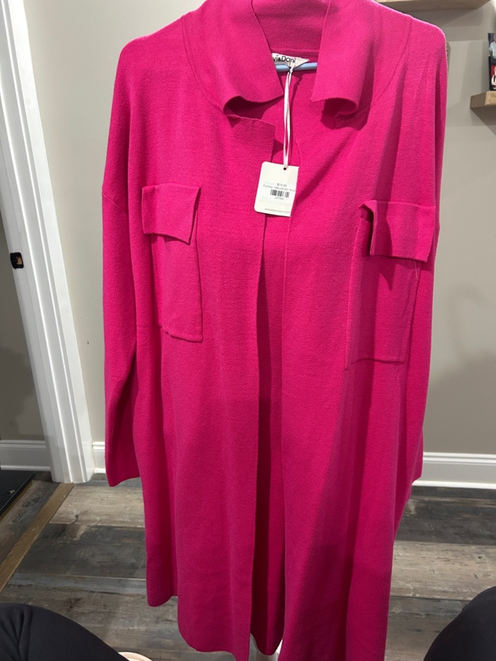 DAVI & DANI Hot Pink Long Open Cardigan